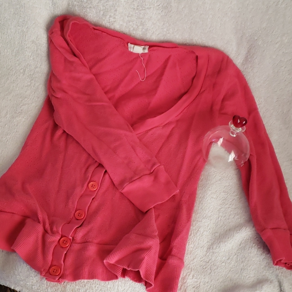 Top pink button down long sleeve shirt